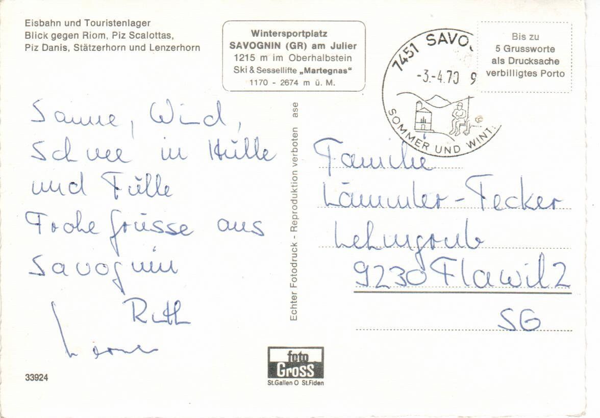 Cartoline postali: Wintersportplatz Savognin – Usato da Wolhusen venduto da Curver9 1
