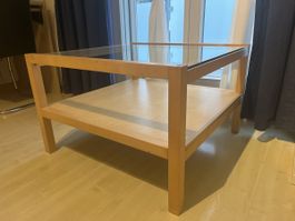 Glastisch mit Holzrahmen