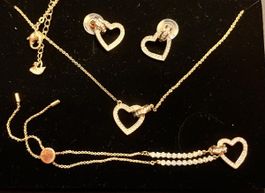 NEU Swarovski Schmuckset HerzKette Armband Ohrringe Rosé Gol