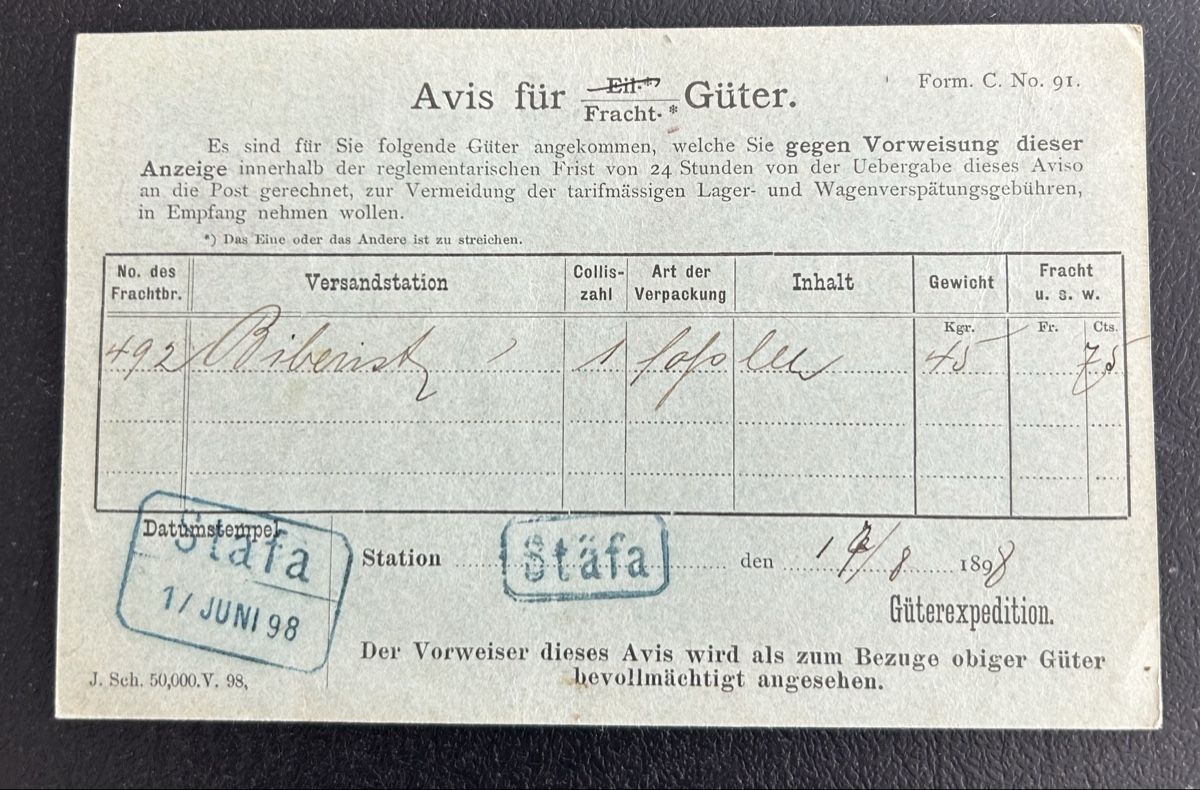Cartoline postali: Avis Karte Stäfa 1898 – Usato da Horw venduto da Tellbub 1