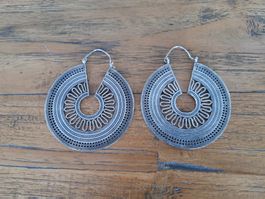 Boho Ethno Creolen Ohrringe Metall Silber