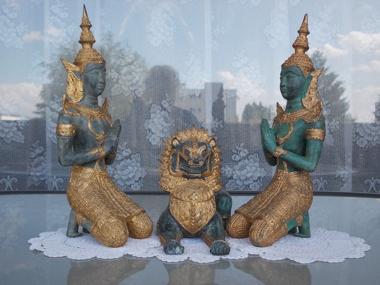 Skulpturen & Statuen: 37cm+38cm Bronze Tempelwächter Paar mit Singhas Löwe 8375 gr – Gebraucht aus Ostermundigen von eschbe 3