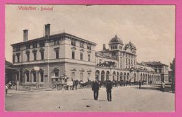 Winterthur gel 1909 Bahnhof belebt mit Pferdekutschen