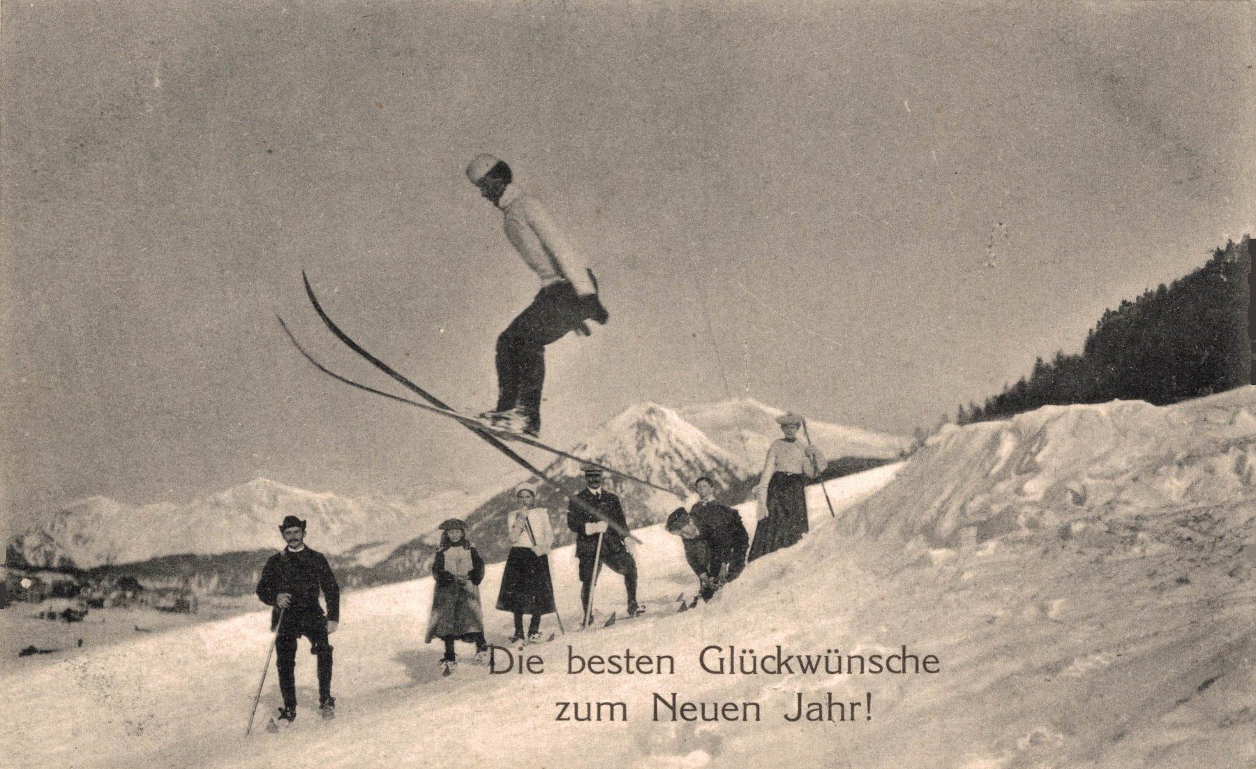 Cartoline postali: Neujahrskarte: Skispringer – Usato da Bronschhofen venduto da Astore