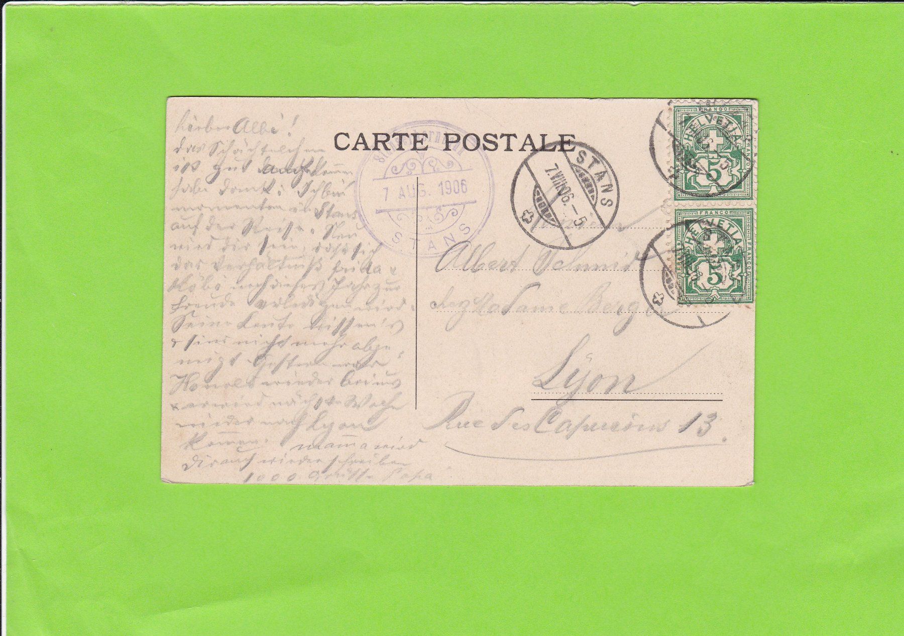 Ansichtskarten: Stansstad mit Pilatus---1906 versendet – Gebraucht aus St. Peterzell von neckertal 1