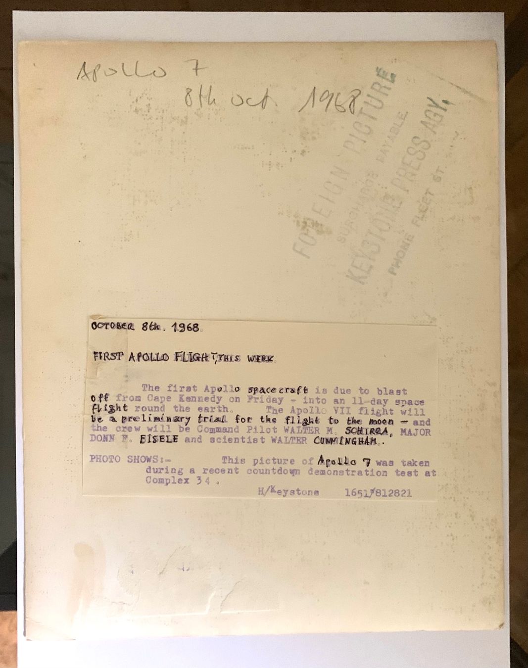 Foto & Immagini: Foto Apollo 7 Cape Kennedy 1968 – Usato da Bern venduto da artzeller61 1