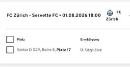 FCZ - Servette FC / D-Sitzplatz zu vergeben