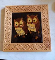 Schönes Eulenbild Keramik Holzrahmen Vintage Deko 🦉🦉