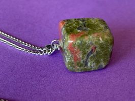 Silberkette grüner Epidot/Unakit natur