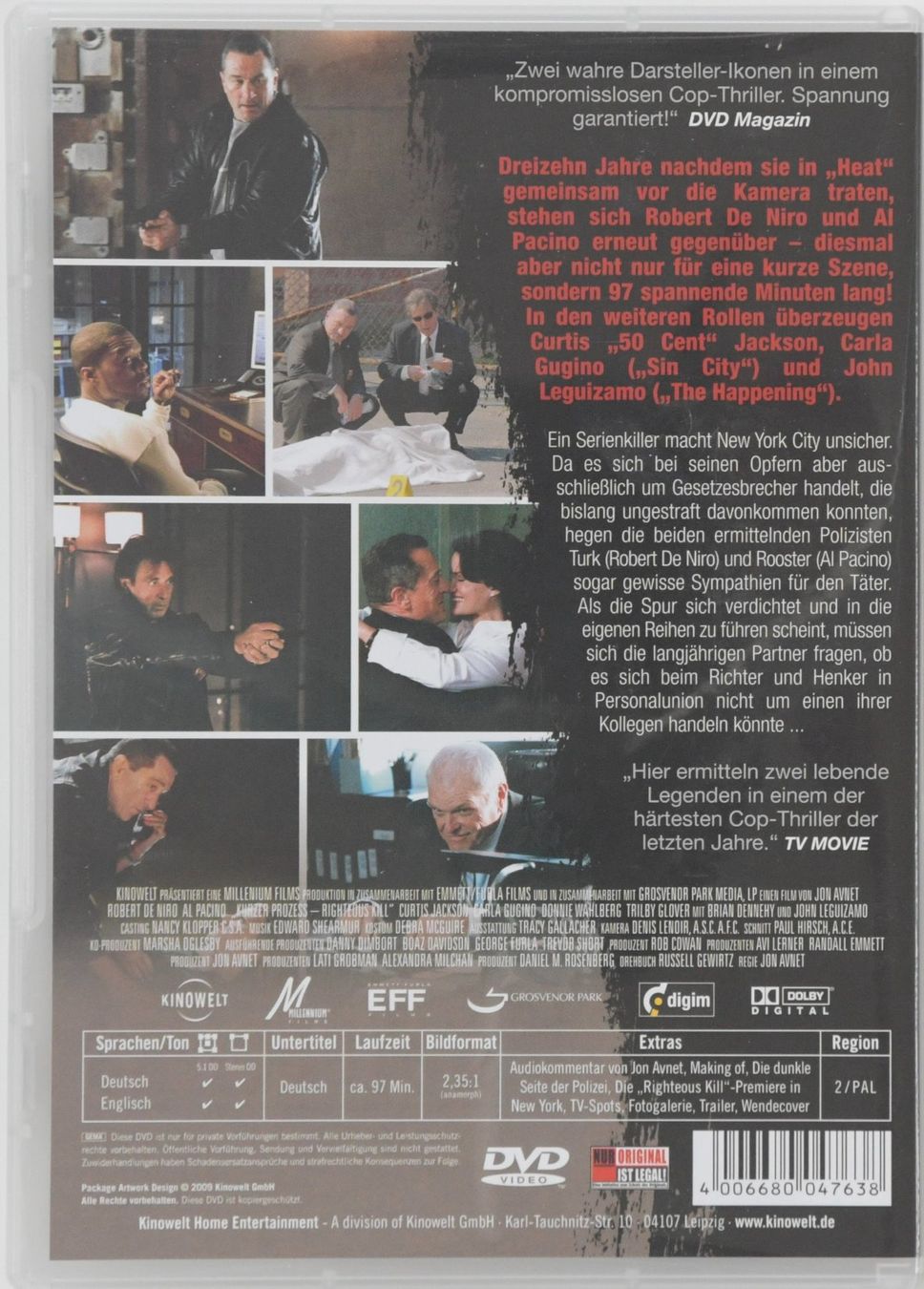 KURZER PROZESS RIGHTOUS KILL ROBERT DE NIRO   AL PACINO (Gebraucht
