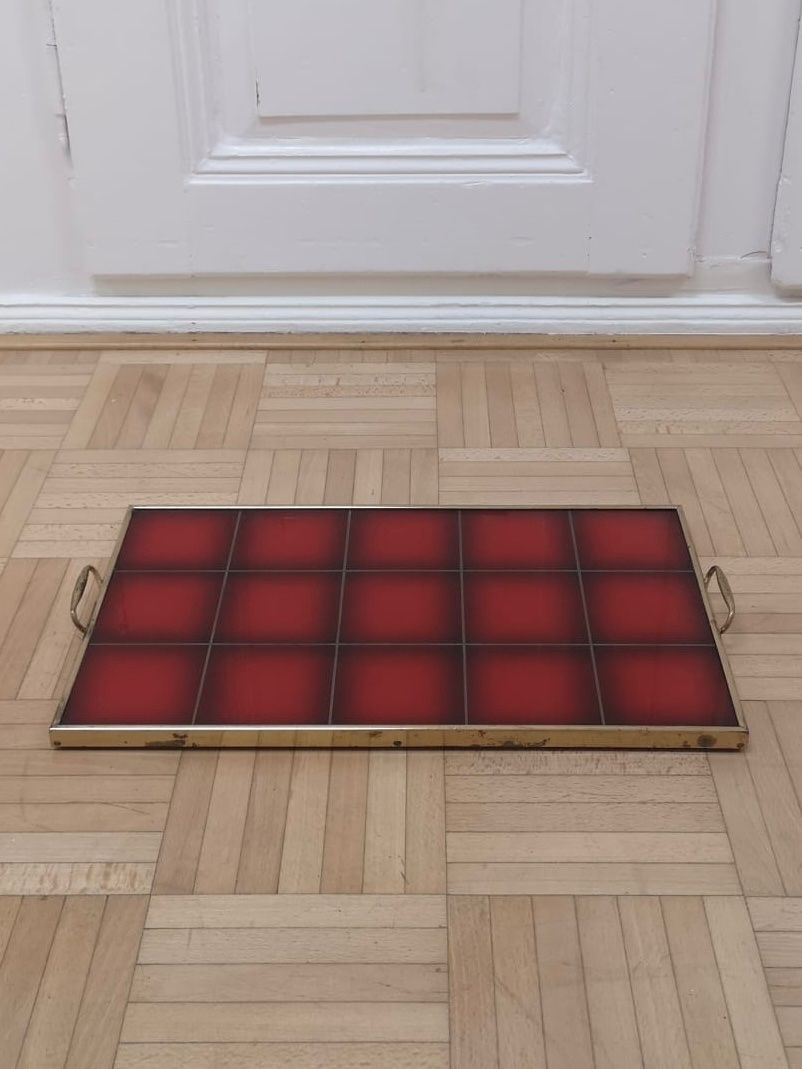 Servierplatten: Mid century Messing Tablett vintage Gläsertablett 50er 60er – Gebraucht aus Zürich von Vintagewiesel