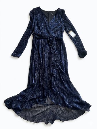 NEUE ELEGANTE PLISSEEKLEID DUNKELBLAU gr M~L