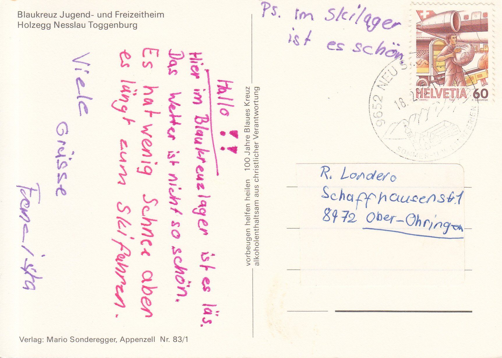 Cartoline postali: Nesslau Holzegg 1993 – Usato da Bürglen TG venduto da StampGraf 1