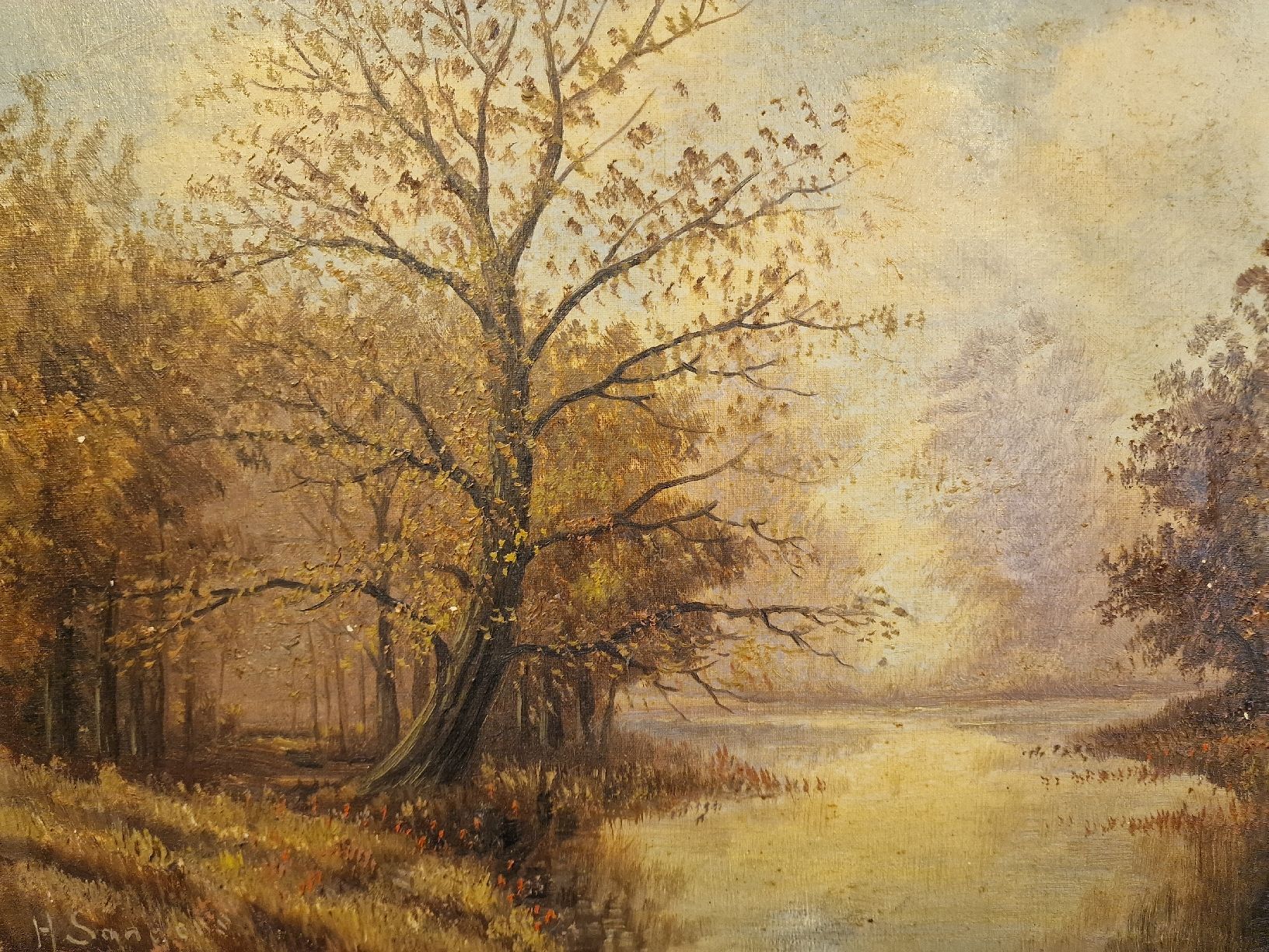 Dipinti: Gemälde Herbstlandschaft mit Bäumen und Fluss. Signiert – Usato da BERN venduto da Intarsia