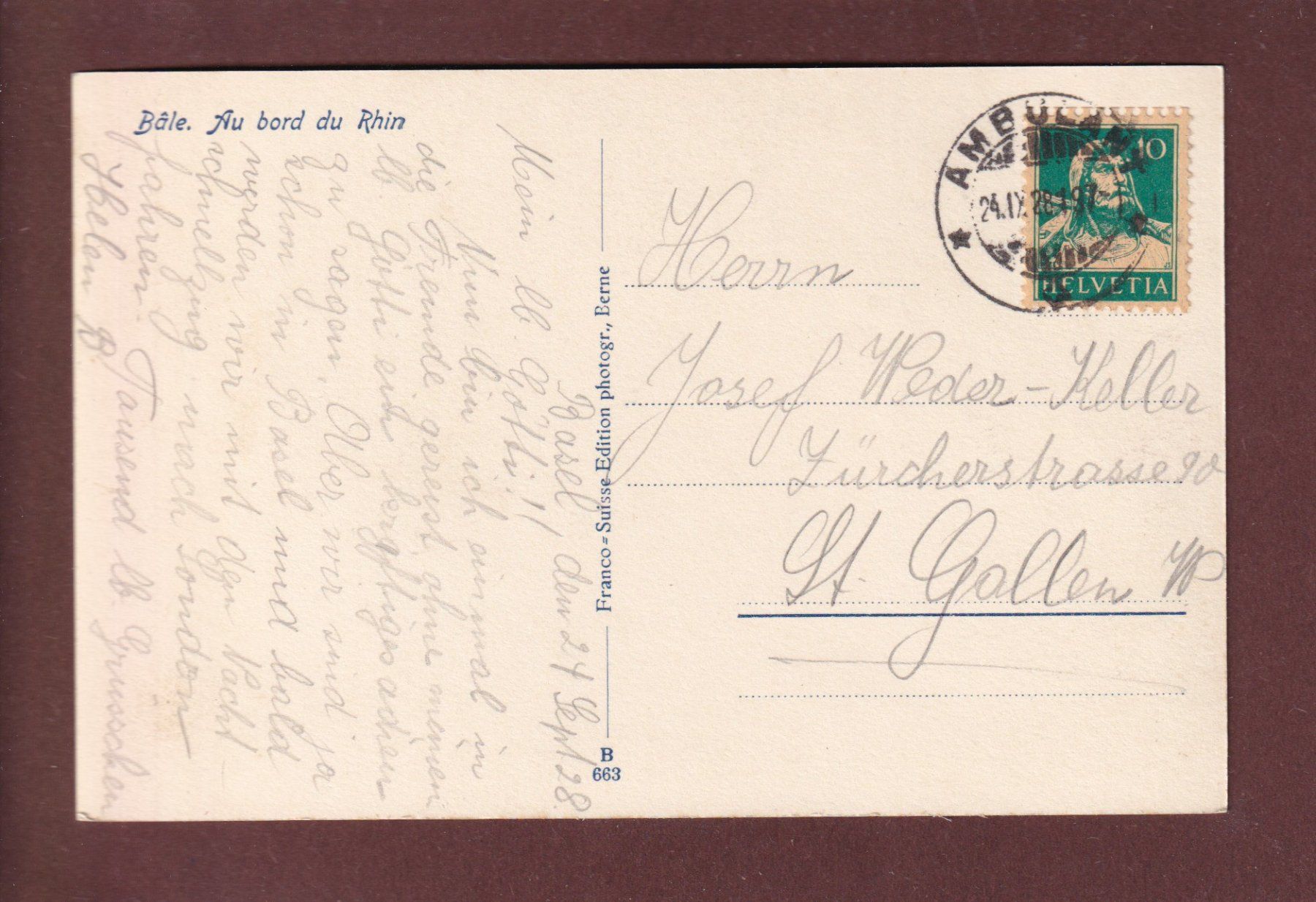 Cartoline postali: BASEL - Am Rhein - 1928 – Usato da Pully venduto da nicecards 1