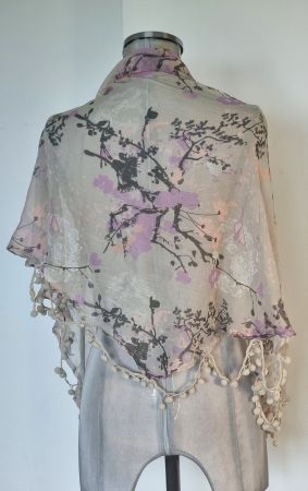 Dreiecktuch Foulard Schal SAKURA Zötteli beige-rosa-lila