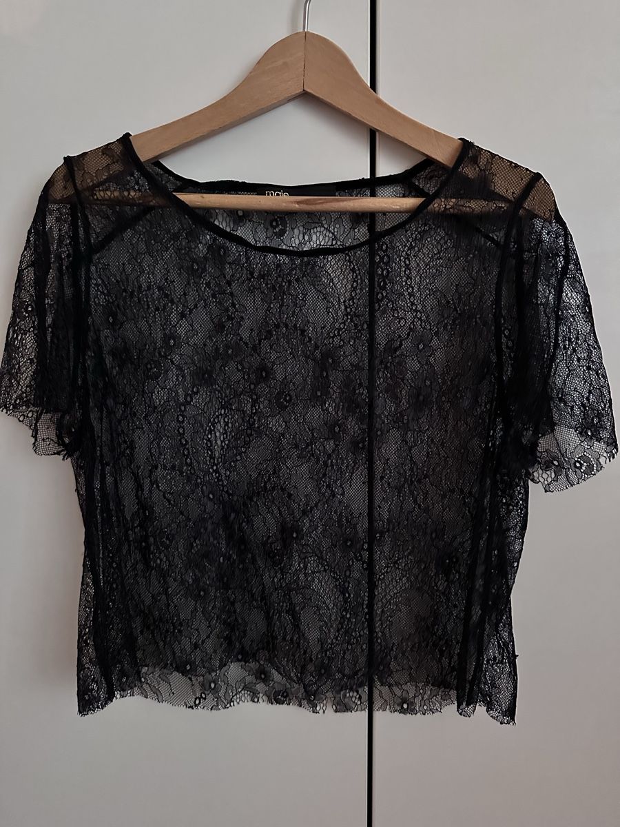 Top: Damen Spitzen Crop Top Schwarz Kurzarm – Nuovo (secondo la descrizione) da Binningen venduto da can_s2yh