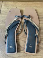 Zara Black Leather Chain Detail Sandals - Size 39