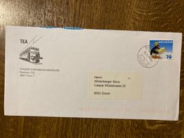 Schweiz 1999 Bedarfsbrief 70 Rp. Pingu als Postbote Thun
