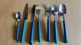 Besteck Set, 7-teilig, blau-grün