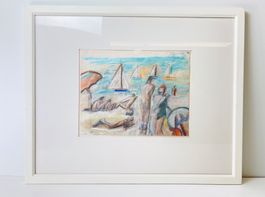 Pastellkreidezeichnung "Strandkulisse", Signatur „MK“
