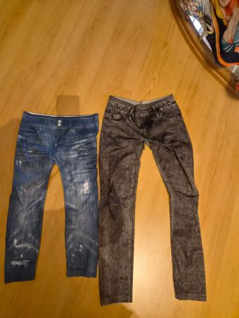 2 Leggings Damen Jeanslook Grau und Blau Grösse M