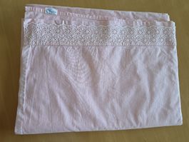 2X Leintuch in zartem rosa mit einer gestikter Bordüre