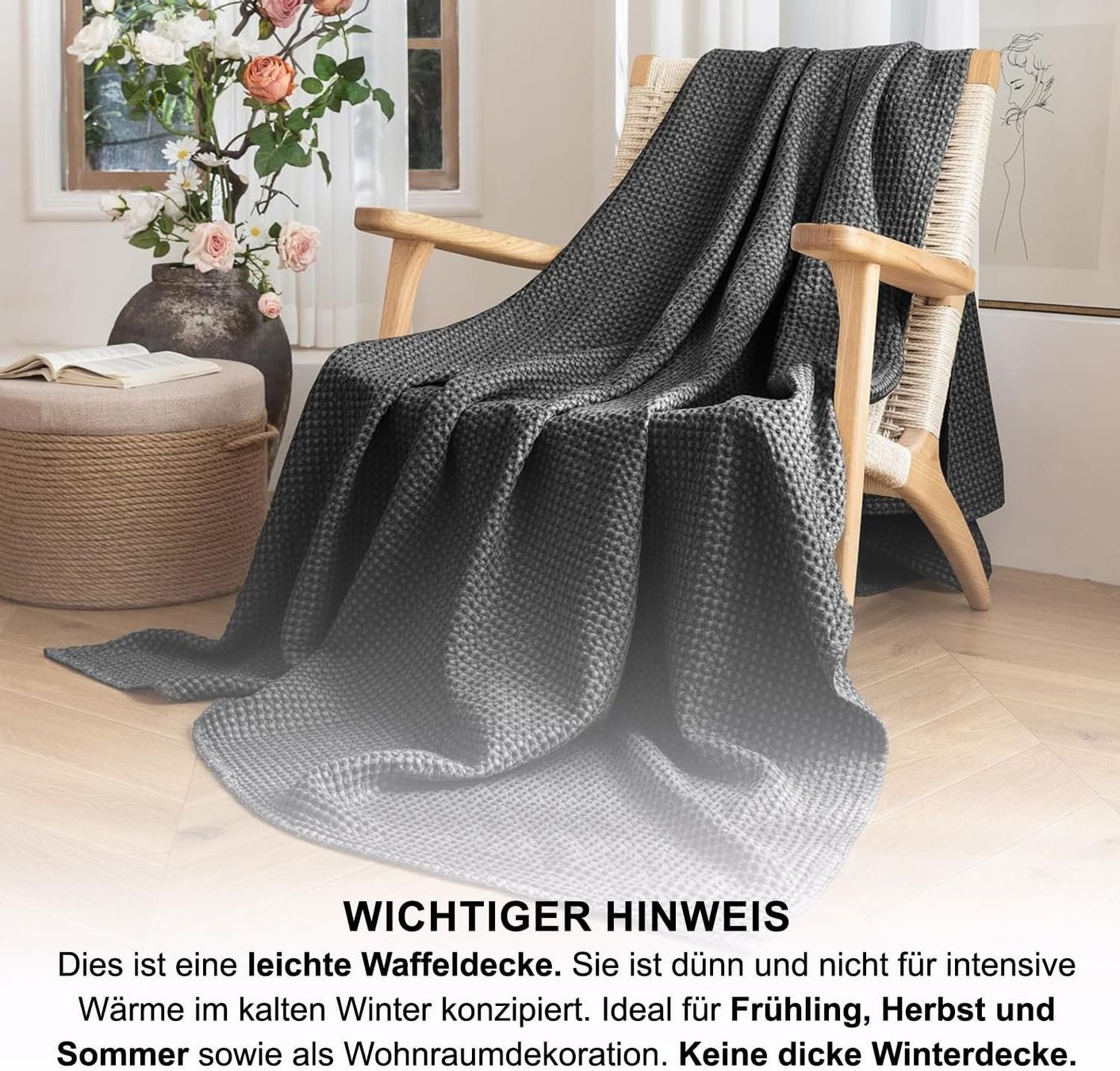 Coperte: Baumwoll Tagesdecke 150x200 Waffeloptik Grau – Nuovo e nell'imballaggio originale da Suhr venduto da SchnapperCH 4