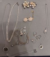 Schmuck Lot Vintage Brosche Ohrclip Kette Ring Silber Perle