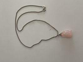 Collier avec pendentif quartz rose, chaîne argent 925