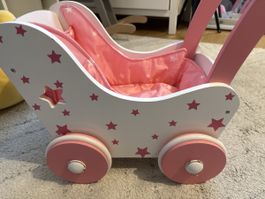 Puppenwagen aus Holz, rosa/weiss, sehr guter Zustand!