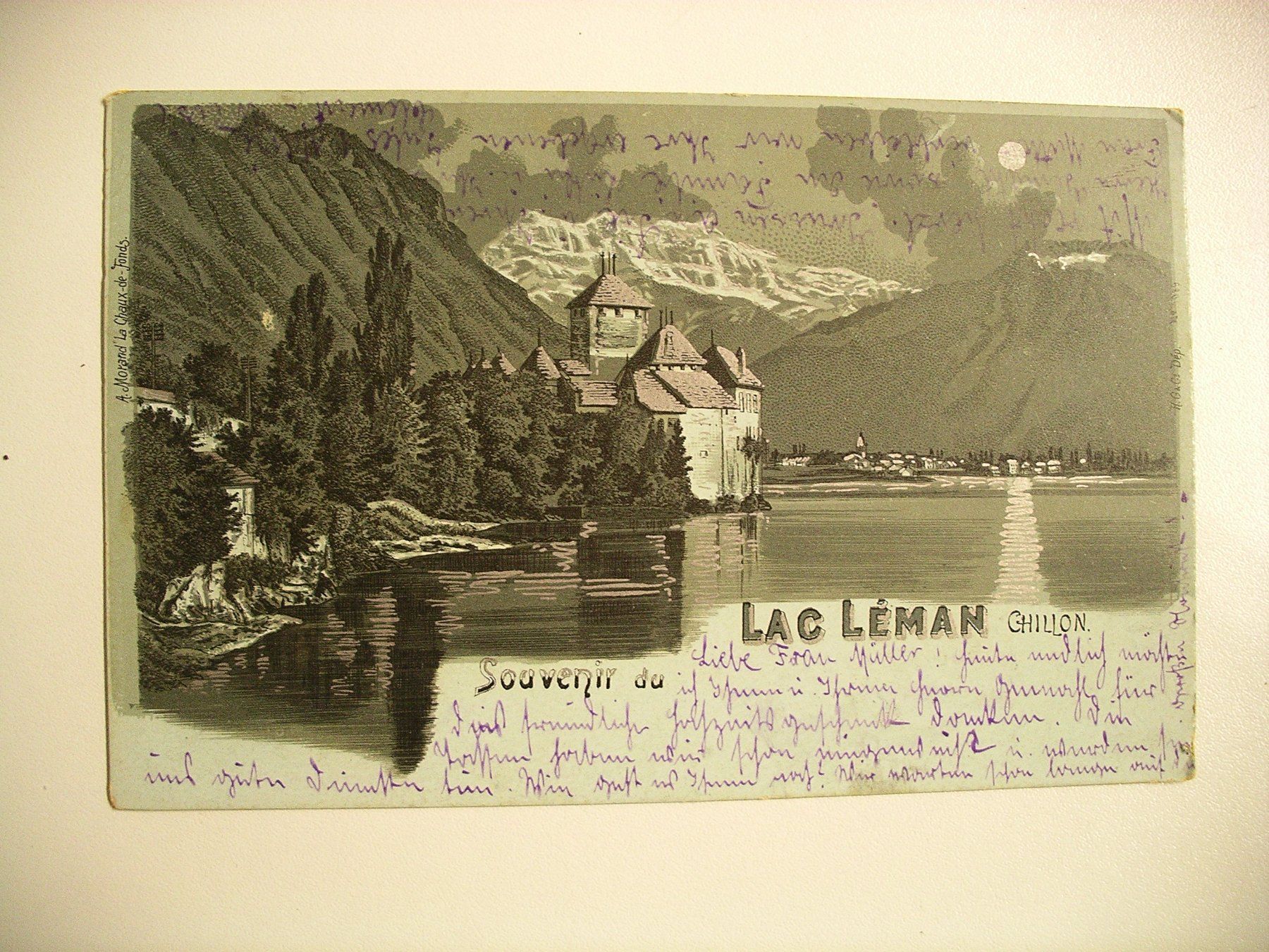 Cartes postales: NachtLithoAK  CHILLON, Lac Léman – D'occasion à Oberhofen am Thunersee par luuping99