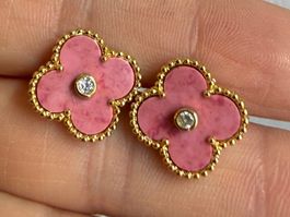 Boucles d'oreilles trèfle rose et or