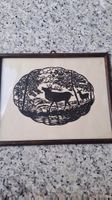 Découpage de cerfs dans cadre antique artisanal 30/20cm