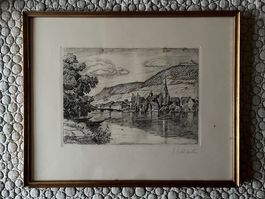 Radierung von Ernst E. Schlatter gerahmt, Stein am Rhein