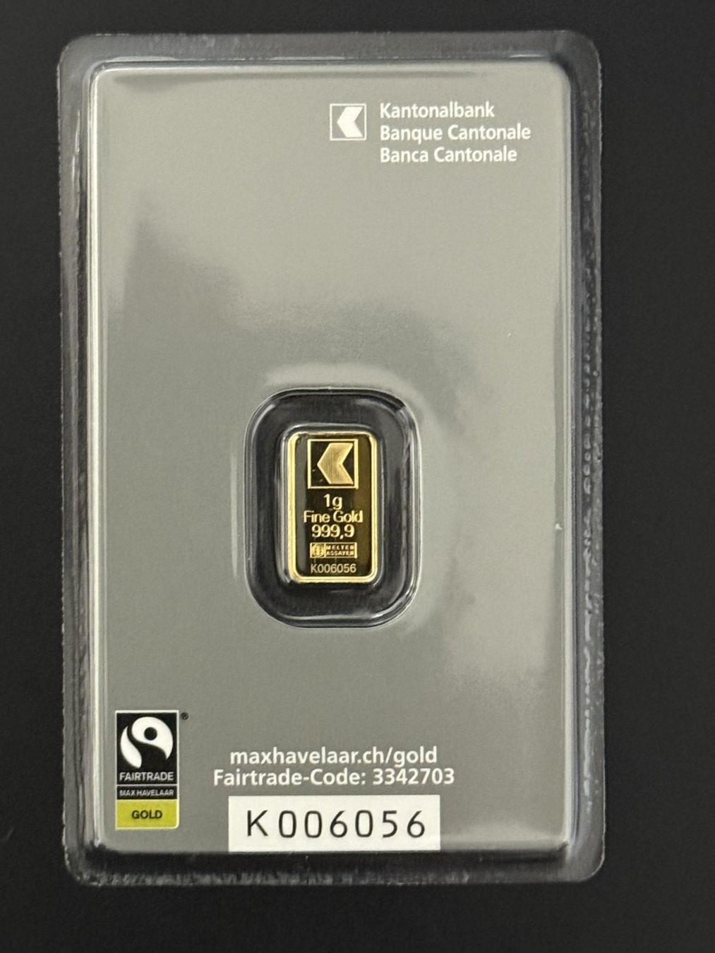 Edelmetalle: Goldbarren 1g Kantonal Bank – Neu und originalverpackt aus Untersiggenthal von byiggy