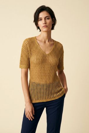 Vintage Top Maille Ajourée Ocre T. L