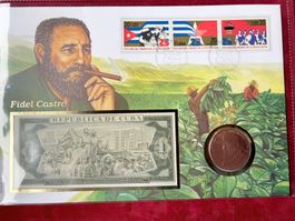 CUBA - FIDEL CASTRO Numisbrief 8.1.1984 - 1 PESO 1980 & PESO