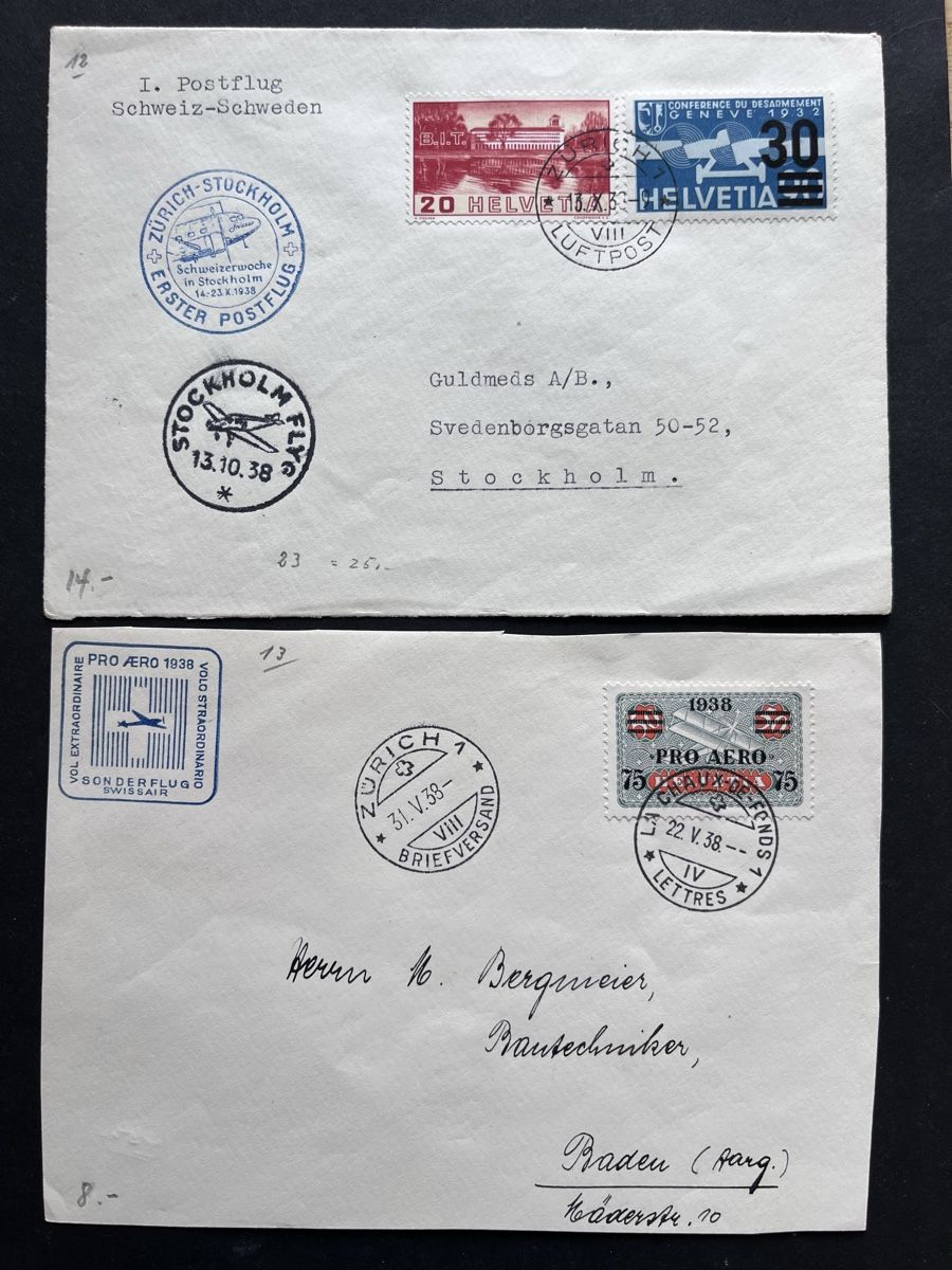Tous les timbres: 2x Flugpost Devant de Lettres  – D'occasion à Sottens par thigroux