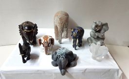 😎8 Elefanten aus Divers, Materialien Holz, Kunststoff,Stein