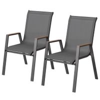 4 Gartenstühle Aluminium Stoff grau Armlehnen Holz-Optik neu