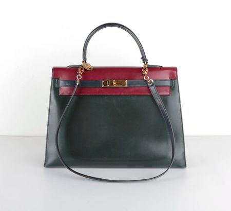 Kelly 35 Tricolore en Cuir Box Hermès