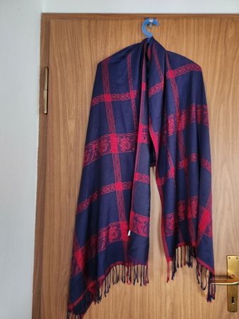 Echarpe bleu marine et rouge carreaux viscose/coton 