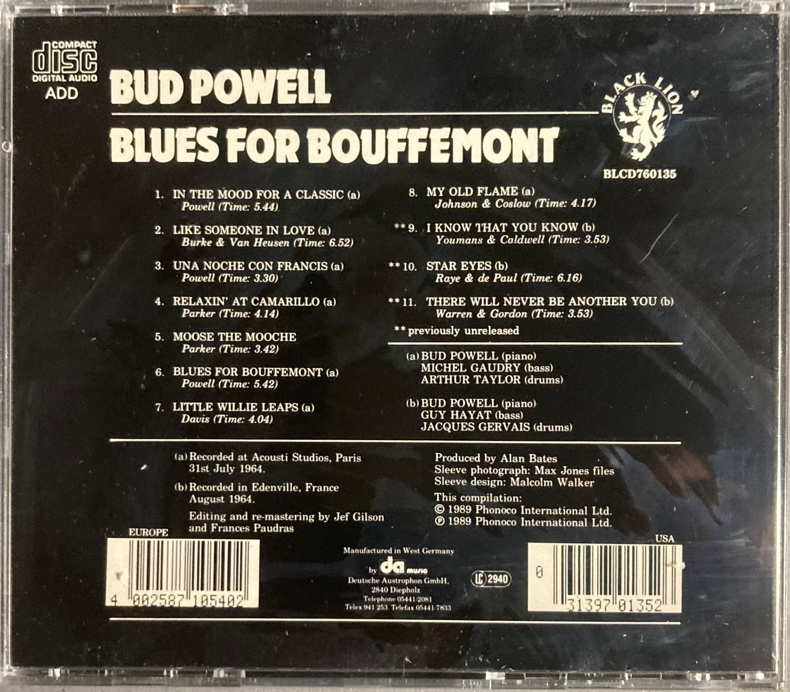 Schallplatten: BUD POWELL - BLUES FOR BOUFFEMONT – Gebraucht aus Poliez-Pittet von Newtown-Records 1