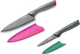 Tefal Fresh Kitchen 2er Set, Kochmesser,  Schwarz/Pink/Grün