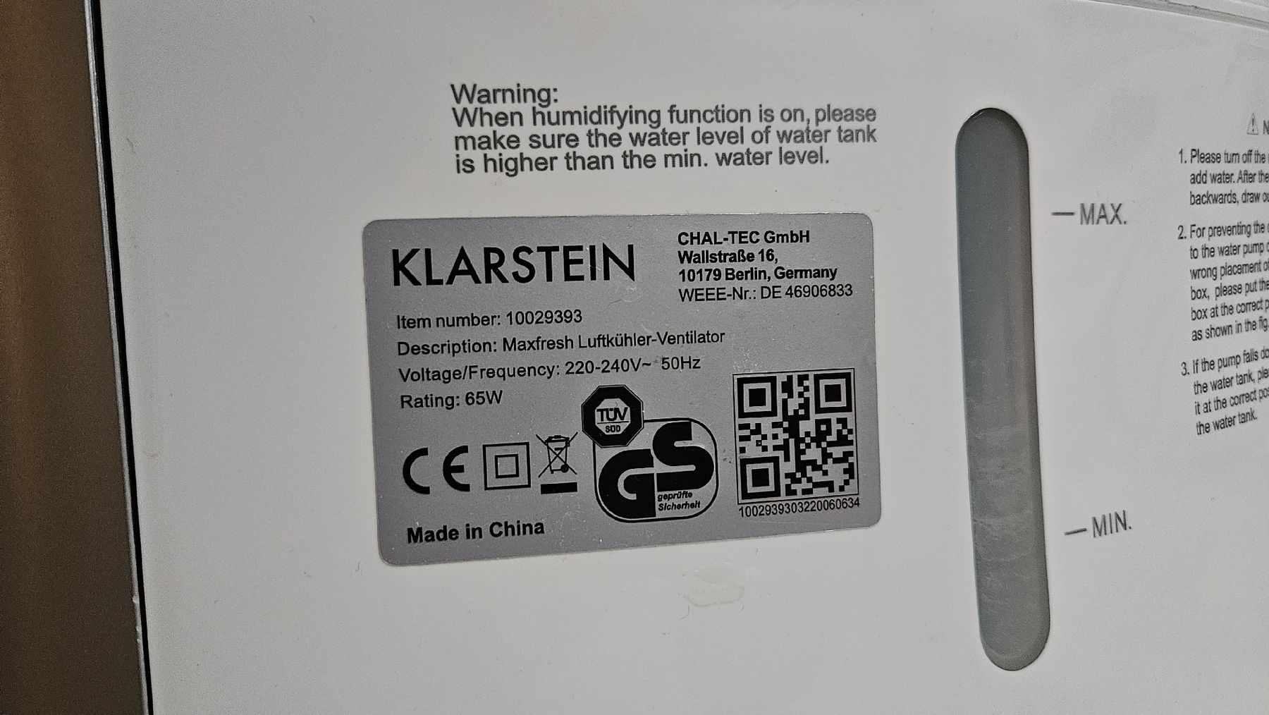 Klimageräte: Klarstein Luftkühler - Ventilator  – Gebraucht aus Zell ZH von Eobas 3