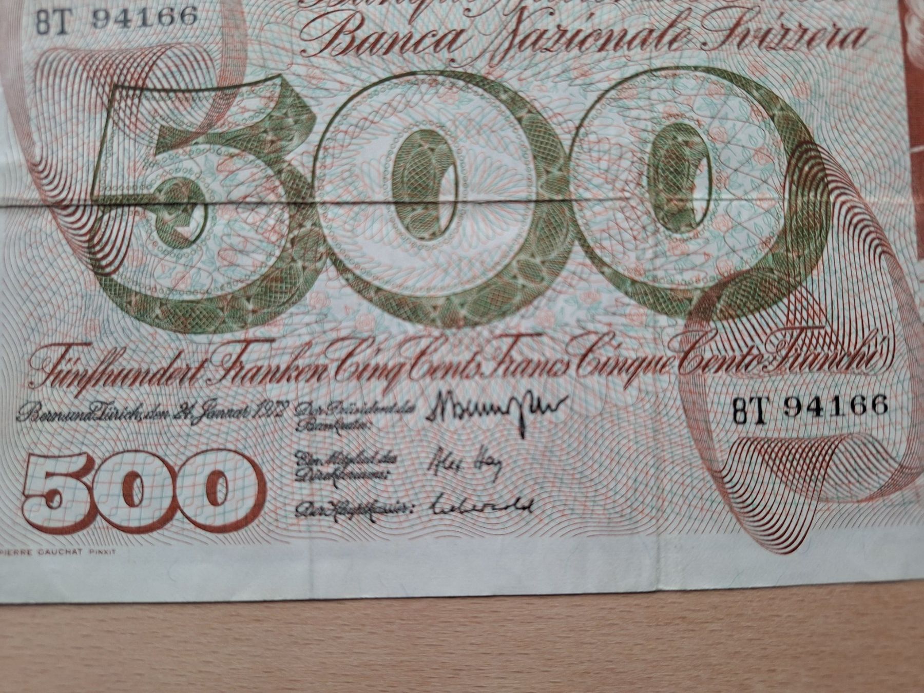 Banconote: Schweizer Banknote 500.00, JG 1972 – Usato da Lohn-Ammannsegg venduto da Beo71 2