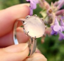 Antiker Cabochon Rosenquarz Kronen Ring Silber