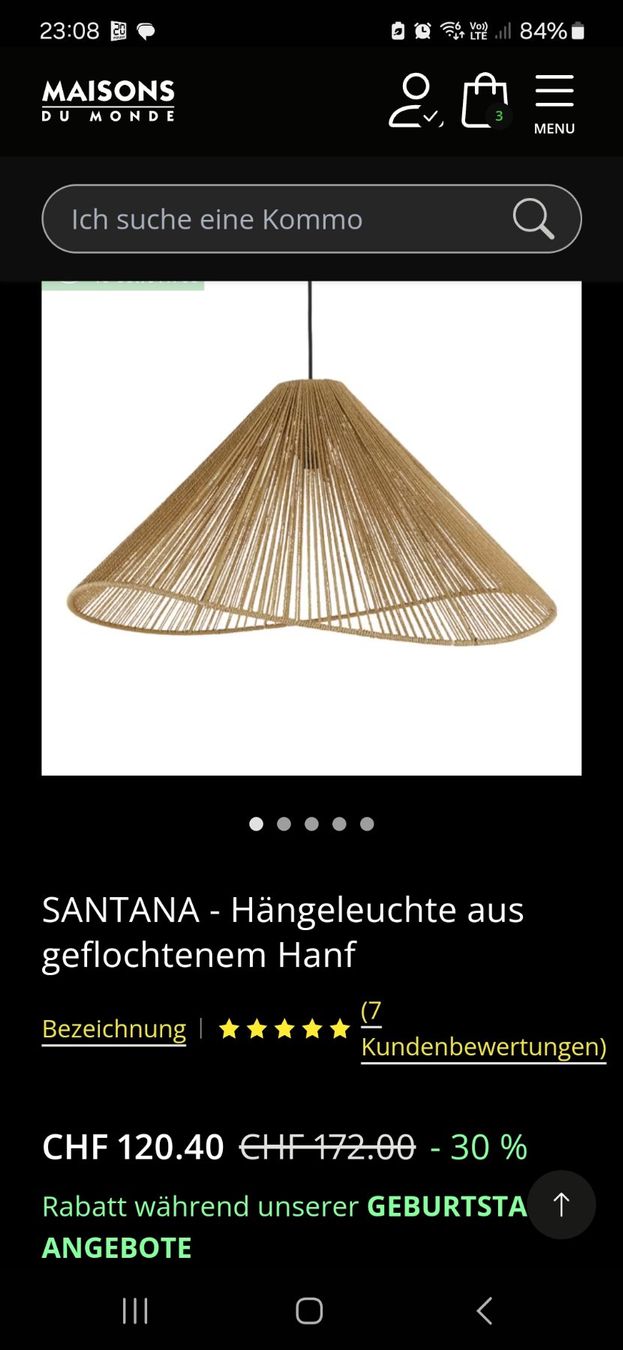Paralumi: Hängeleuchte SANTANA Maison du Monde – Usato da Wetzikon ZH venduto da fam_g6zy 3
