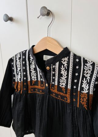 Zara, 80, Hemd, Bluse, Stickerei, schwarz